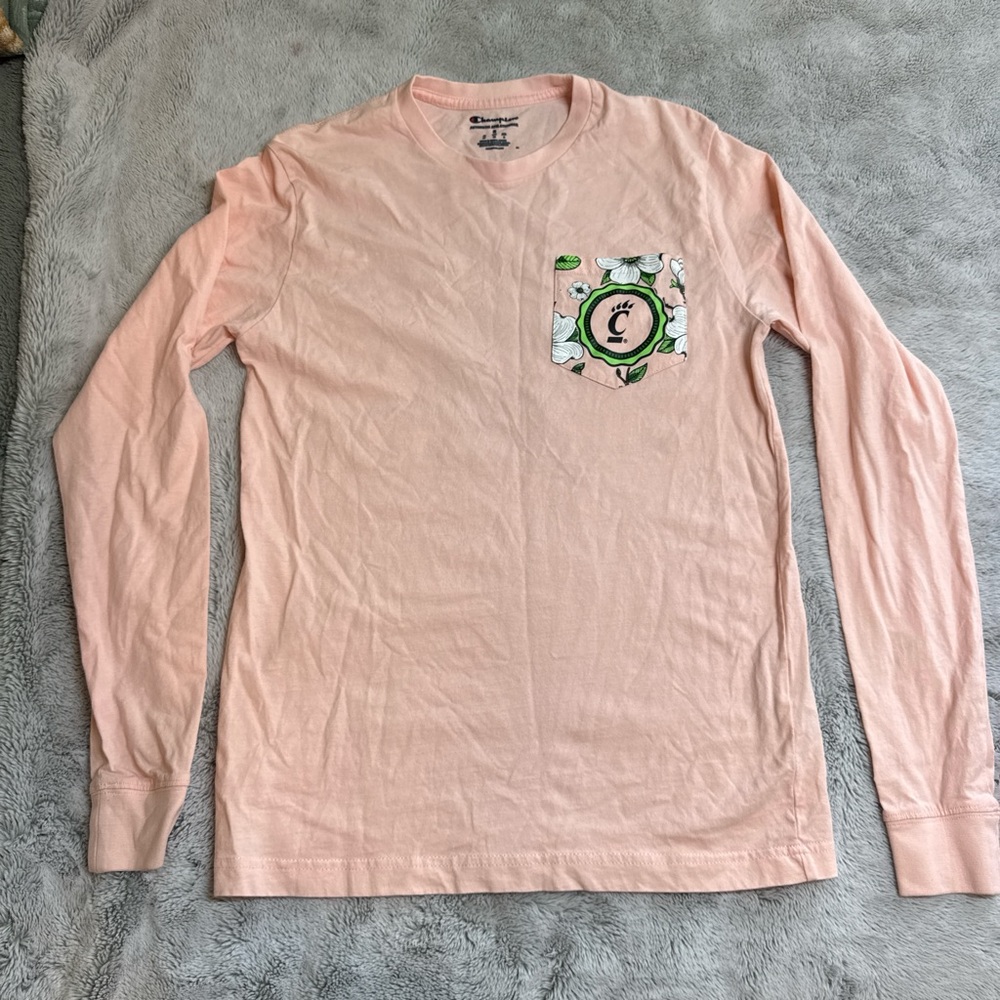 Champion Light Pink Long Sleeve Kids Tee with Pocket
